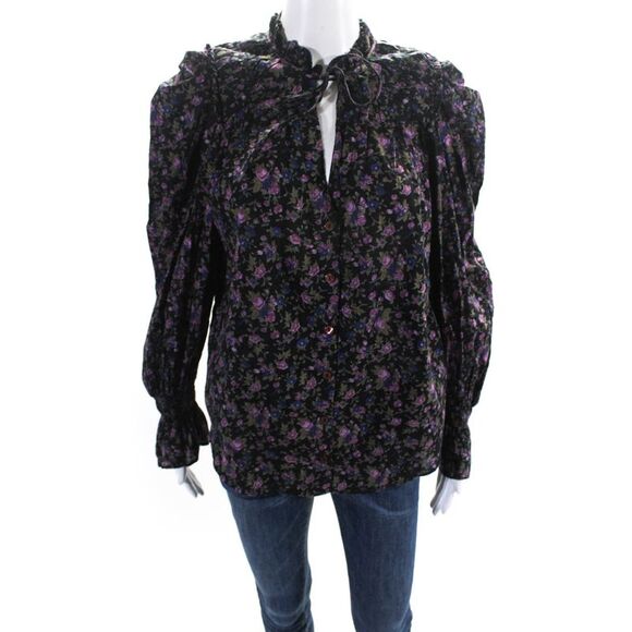 Free People Tops - Free People Women's Ruffle V-Neck Smocked Long Sleeves Floral Blouse Size XS